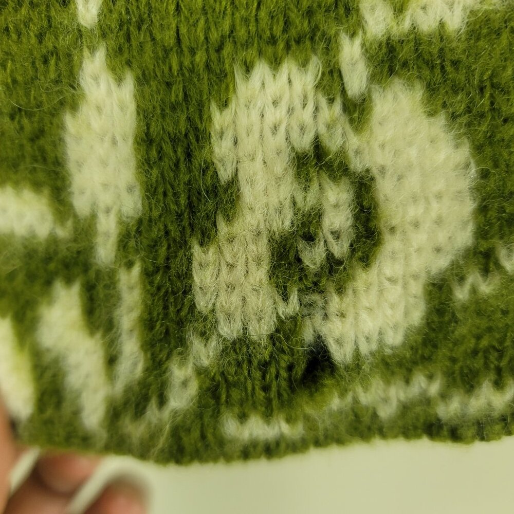 Vintage Catalina Jacquard Wool Cardigan Green Ivory Floral Women's XS - Picture 10 of 10